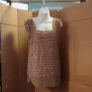 Women's Cato Brown Ruffled Sleeveless Shirt, L